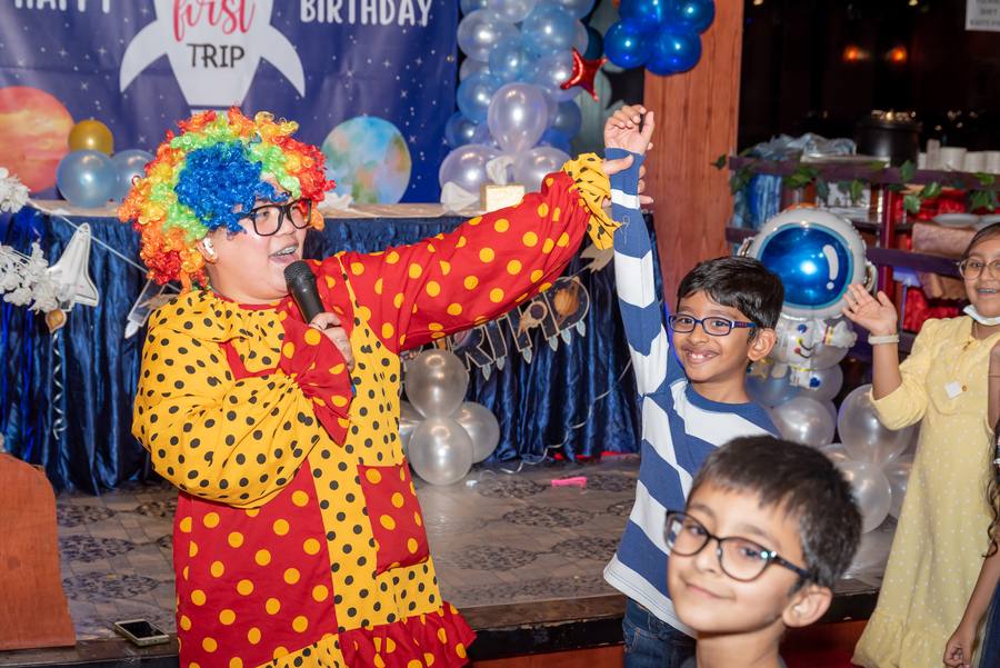 Entertainer with children at a birthday